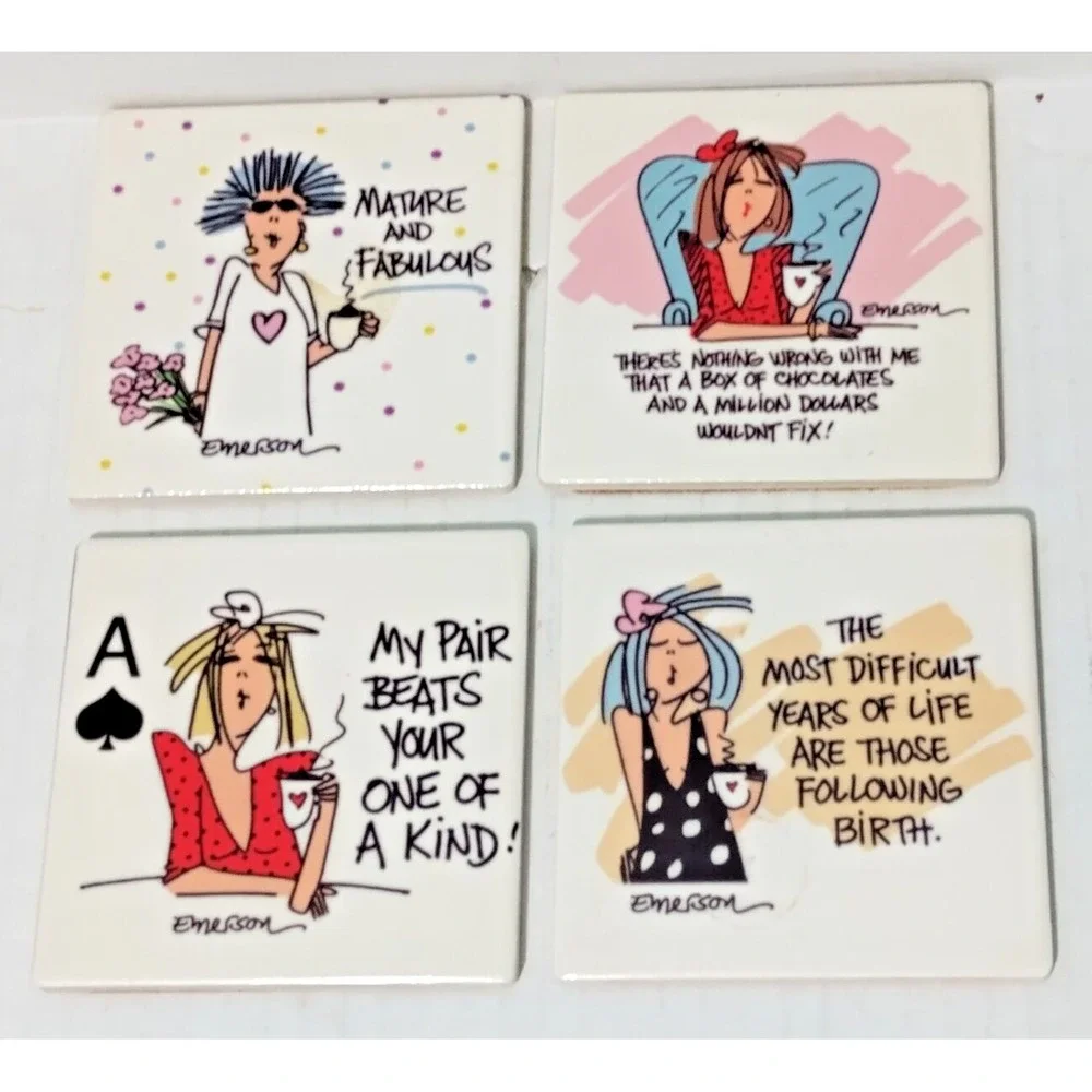 5 Vintage Thirstystone Funny jokes Cork Backed Coaster in Wooden Box USA - Picture 6 of 14